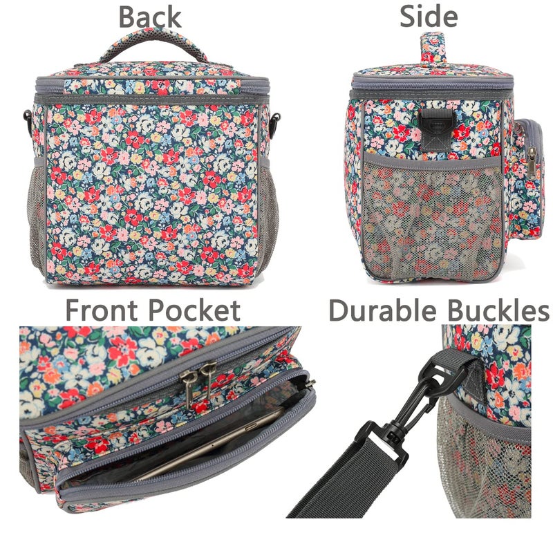 FlowFly Insulated Reusable Lunch Bag Adult Large Lunch Box for Women and Men with Adjustable Shoulder Strap,Front Zipper Pocket and Dual Large Mesh Side Pockets,Floral - Image 5